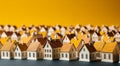 Toy city. Miniature models of realistic houses, blurred background