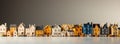 Toy city. Miniature models of realistic houses, blurred background