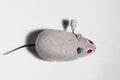 Toy clockwork mechanical mouse on a white background