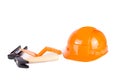 Toy construction helmet and tools over Royalty Free Stock Photo