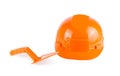 Toy construction helmet and tools over Royalty Free Stock Photo