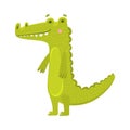 Toy crocodile flat vector illustration. Child toy, printing on children educational toys and puzzles. Smiling alligator, green Royalty Free Stock Photo