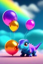 A toy dinosaur holding balloons-Ai Genareted Image. Royalty Free Stock Photo