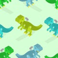 Toy dinosaur seamless pattern. Clockwork Tyrannosaurus Rex isometrics. Prehistoric lizard texture. Children fabric pattern Royalty Free Stock Photo