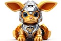 A toy dog with a metal helmet on, AI Royalty Free Stock Photo