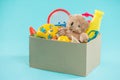 Toy. Donation box with unwanted items for poor Royalty Free Stock Photo