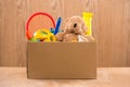 Toy. Donation box with unwanted items for poor Royalty Free Stock Photo