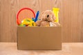 Toy. Donation box with unwanted items for poor Royalty Free Stock Photo