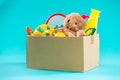 Toy. Donation box with unwanted items for poor Royalty Free Stock Photo