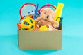 Toy. Donation box with unwanted items for poor Royalty Free Stock Photo