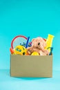 Toy. Donation box with unwanted items for poor Royalty Free Stock Photo