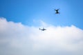 toy drone and airplane blue sky background