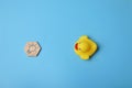 Toy duck heading to the light bulb symbol Royalty Free Stock Photo