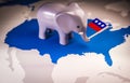 Toy elephant holding a Republican party flag