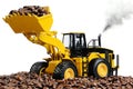 Toy excavator loads the coffee beans Royalty Free Stock Photo