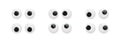 Toy eyes set vector illustration. Wobbly plastic open eyeballs of dolls looking up, down, left, right, crazy round parts Royalty Free Stock Photo