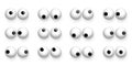 Toy eyes set vector illustration. Wobbly plastic open eyeballs of dolls looking up, down, left, right, crazy round parts Royalty Free Stock Photo