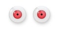 Toy eyes vector illustration. Wobbly plastic open red eyeballs of dolls looking forward round parts with black pupil Royalty Free Stock Photo