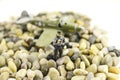 Toy figure of soldier on stones on blurred airplane background. Military war concept.