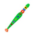 Toy flute isolated on white background. Bright cartoon childrens instrument. Child music performance, musical percussion