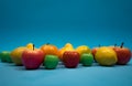 Toy fruits on light blue background Royalty Free Stock Photo