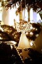 Toy glass angel decoration on the xmas tree Royalty Free Stock Photo