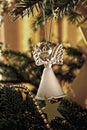 Toy glass angel decoration on the xmas tree Royalty Free Stock Photo