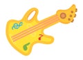 Toy guitar. Yellow cartoon electric music instrument