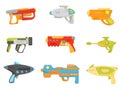 Toy gun set, weapon pistols and blasters for kids game vector Illustration on a white background
