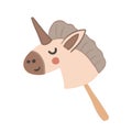 Toy horse. Flat cartoon illustration. Wooden horse head on a stick.