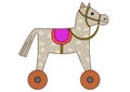 Toy horsy, skewbald on wheels