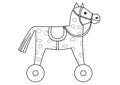 Toy horsy, skewbald on wheels, contours Royalty Free Stock Photo