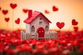 A toy house with a fence of hearts. A symbol of a house where love reigns. Ai generated Royalty Free Stock Photo