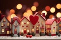 toy houses with a fence of hearts. A symbol of a house where love reigns. AI generated Royalty Free Stock Photo