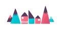 Toy houses and mountains flat vector illustration. Conical childish playthings. Kid game, building kit. Abstract rural