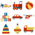 Toy icon collection, vector color illustration. Set colorful children toys cartoon. Toys for child to play Royalty Free Stock Photo