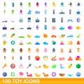 100 toy icons set, cartoon style Royalty Free Stock Photo