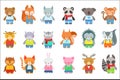 Toy Kids Animals In Clothes Characters Set. Cute Cartoon Childish Style Illustrations Isolated
