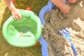 Toy kinatic sand beach plastic bucket play summer Royalty Free Stock Photo