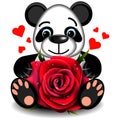 Toy love Panda with realistic red rose