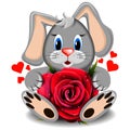 Toy love rabbit with realistic red rose Royalty Free Stock Photo