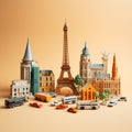 These toy models of buildings from around the world are shown. travel concept with landmarks