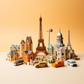 These toy models of buildings from around the world are shown. travel concept with landmarks