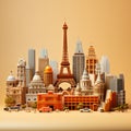 These toy models of buildings from around the world are shown. travel concept with landmarks