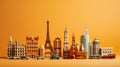 These toy models of buildings from around the world are shown. travel concept with landmarks