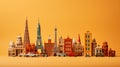 These toy models of buildings from around the world are shown. travel concept with landmarks