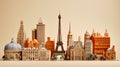 These toy models of buildings from around the world are shown. travel concept with landmarks