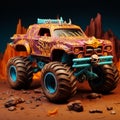Psychedelic Monster Truck With Flaming Wheels