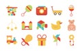 Toy object for small children to play, flat style cartoon icons set Royalty Free Stock Photo