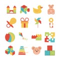 Toy object for small children to play, flat style cartoon icons set Royalty Free Stock Photo